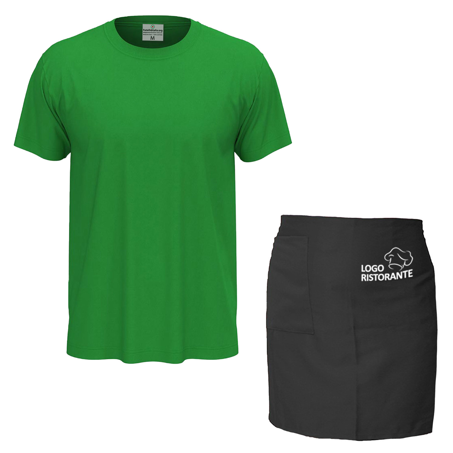 Customizable Chef Kit for Kitchen with Short Apron and Cotton T-shirt